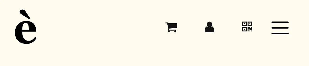 Kopf der Website am Handy: Warenkorb, Konto und das QR-Code-Symbol der Kundenkarte