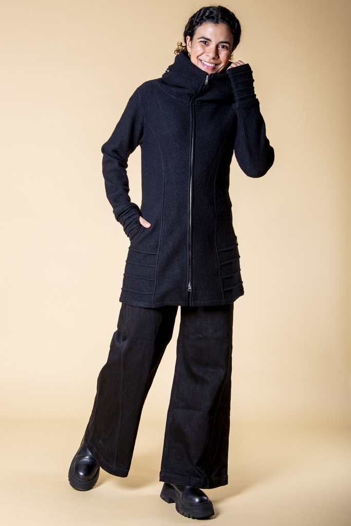 [C-119W-100.0202] Mantel aus Merinowolle | Modell Namino (Black, S)
