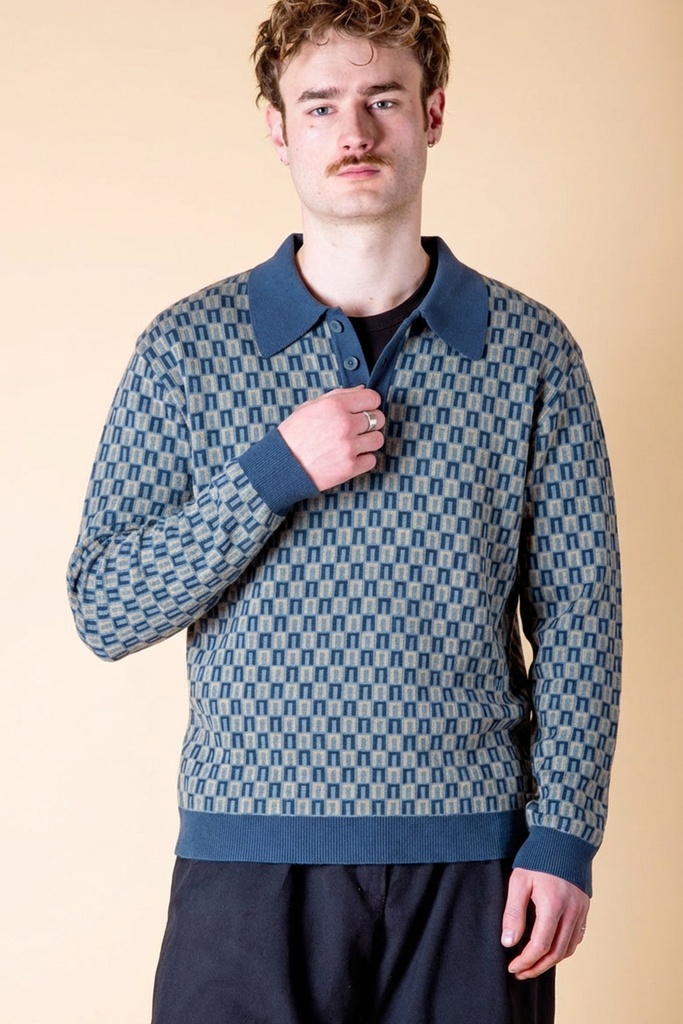 [T-139M-1012.0202] Poloshirt aus Strick-Jacquard | Modell Matteo (Blue Gate, S)