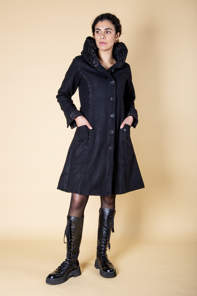[C-164W-100.0202] Mantel aus Recyceltes Wollgewebe | Modell Mimi (Black, S)
