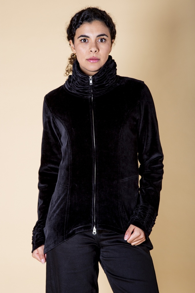 [J-178W-100.0202] Jacke aus Samt | Modell Jacqueline (Black, S)