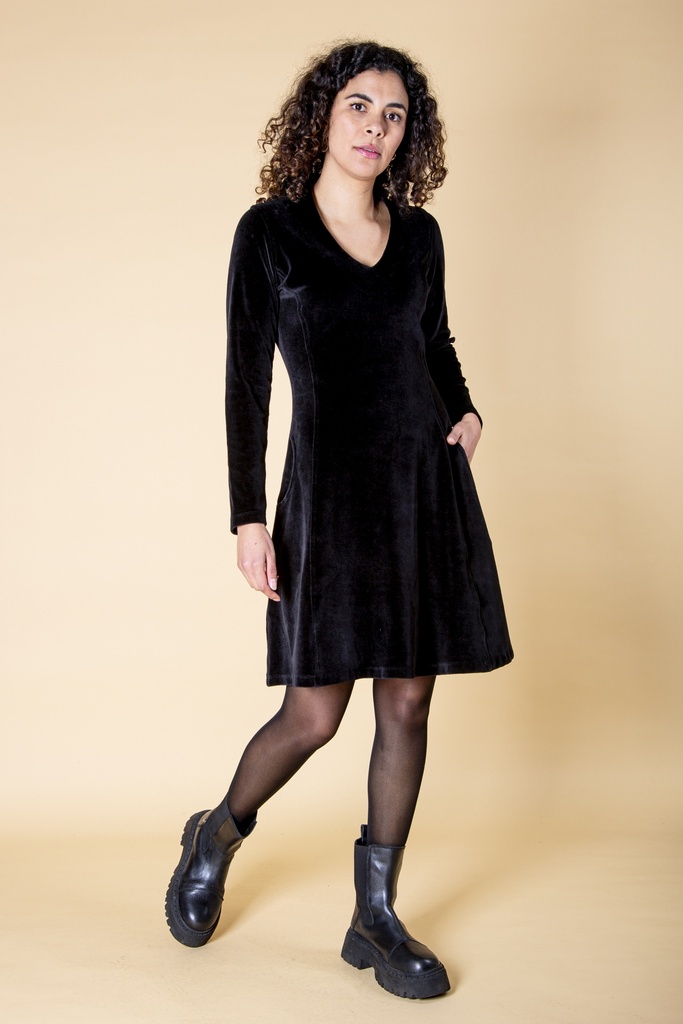 [D-180W-100.0202] Kleid aus Samt | Modell Daria (Black, S)