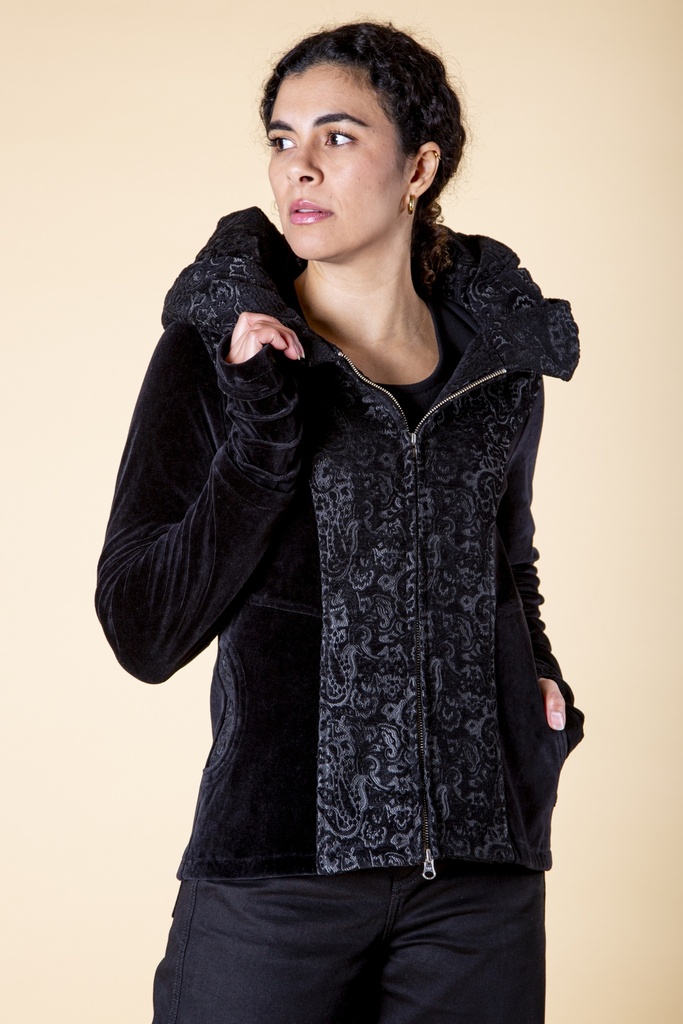 [J-187W-100.0202] Jacke aus Brokat | Modell Jessica (Black, S)
